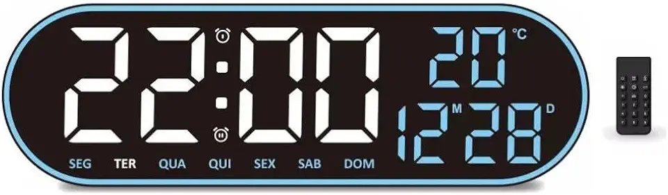 Relógio Digital Parede LED Digital Grande com Data e Termômetro - Preto