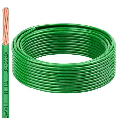 14 AWG THHN Stranded Bare Copper Wire 25FT Green Grounding Wire, Electrical Wire, 600V Rated Building Wire, Ideal for Panel Wiring, Grounding, Lighting Circuits, Control Systems