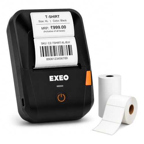 Image of EXEO EX58C Portable Bluetooth Thermal Label & Receipt Printer | 2 Inch (58mm) | Inkless | 203 DPI | Android, iOS & Windows | 2000mAh Rechargeable Battery | Barcode, Price & Product Labels