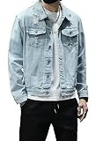 DAVID.ANN Men's Denim Jacket Ripped Long Sleeve Jean Trucker Jacket Coat,#601 Blue,X-Large