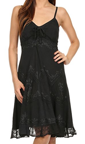 Image of Sakkas Stonewashed Rayon Adjustable Spaghetti Straps Mid Length Dress