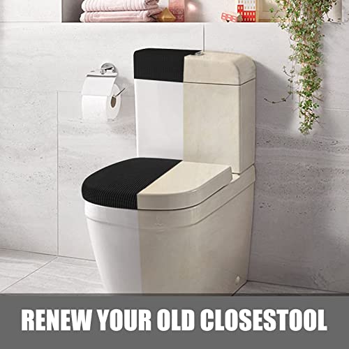 Toilet Lid Cover And Toilet Tank Cover Stretch Toilet Covers Set For Bathroom, Polyester Spandex Jacquard Fabric, Machine Washable, With Elastic Bottom, Black #TOP6