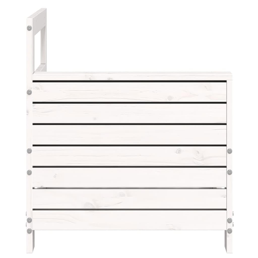 Sofá de jardín con reposabrazos de madera maciza de pino en color blanco, 69 x 62 x 70,5 cm, diseño modular de listones para terraza, jardín, exterior, salón, grupo de asientos, cómodo
