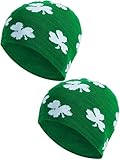 Zhanmai 2 Pieces St. Patrick's Day Shamrock Beanie Hat Green Clover Ski Cap for Costume Accessory