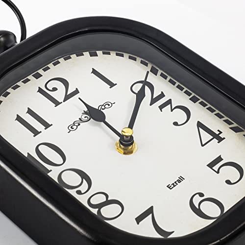 Ezrall Small 11 Inch Silent Non-Ticking Retro Wall Clock Rustic Chic Rectangle Metal Wall Clock Antique Style Decorative Wall Clock For Kitchen/Bedroom/Living Room/Bathroom Black #TOP2