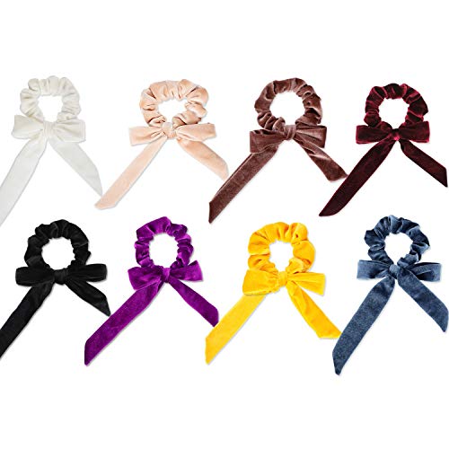 Yaomiao 8 Pieces Velvet Scrunchies with Bowknot Elastic Velvet Hair Ties Bow Hair Bands for Women and Girls, 8 Colors