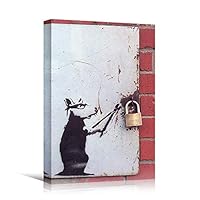 SIGNWIN Framed Canvas Wall Art Banksy Rat Breaking Padlock Print Graffiti & Street Art Famous People Pop Art Modern Urban Multicolor for Living Room, Bedroom, Office - 12x18 inches