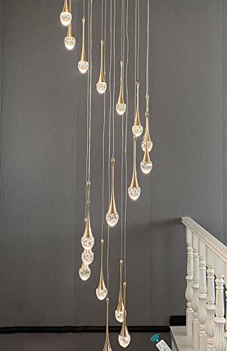 Flashing God H138'' Long Crystal Chandeliers Crystal Raindrop Pendant Light 18-Lights Staircase Dimmable Chandelier Fixtures Large Foyer Bubbles Chandelier Hallway Long Ceiling Pendant Light #TOP3