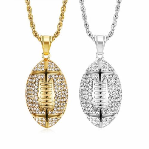 Iced Out Chain CZ American Football Pendant Necklace for Men Athletes Sports Style Hip Hop Punk Jewelry Cuban Link Chain Sports Gifts2