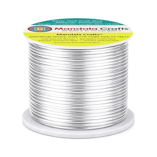 Image of Mandala Crafts 14 Gauge Silver Tone Anodized Aluminum Craft Wire, 60 FT | Colored, Flexible, Bendable, for Bonsai, Armature, Sculpting, Wire Wrapping, Jewelry Making, Weather & Tarnish Resistant