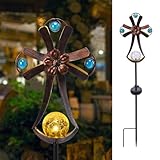 Bshine Solar Cross Garden Outdoor Lights, Cemetery Solar Lights Decoration Crack Glass LED Waterproof Metal Stakes, Sympathy Memorial Gift, Garden Lawn Terrace Yard Decor Easter