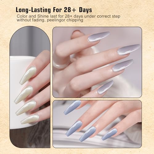 ADHERE Zestaw 5 Lakierów Cat Eye UV z Magnesem - Nagi Beżowy, Liliowy, Niebieski, Błyszczący Kot Oko Lakier do Paznokci (12 ml x 5)