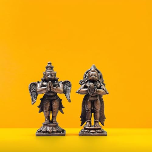 Image of Copper Garuda and Hanuman Idol Set | Garuda Anjaneya Statue Pair for Pooja Room, Temple & Home Decor | Hindu God Murti 2.75 Inch