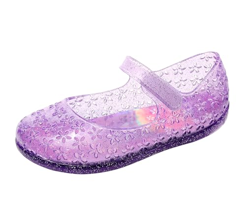 Image of Princess Dress Sandals Jelly Shoes for Toddler Girls Size 8, Blue Bird Nest Layered Lines Mary Jane Flats Childrens Clear Glitter with Hollow-Carved