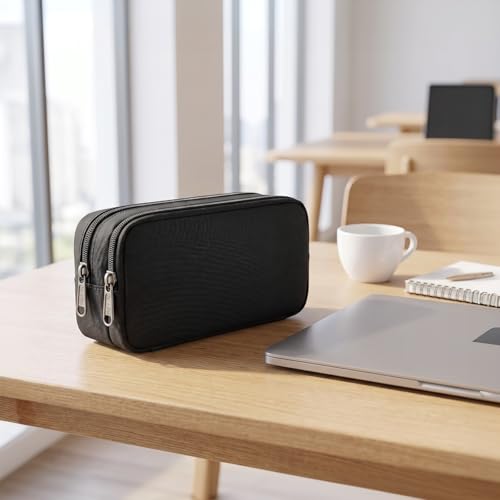 Image of Della Gao Large Pencil Case, Big Capacity Pencil Pouch with 2 Compartments, Office Pencil Bag with Zipper, Big Pen Case for Adults (01-Black)