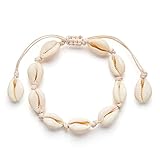 Fesciory Puka Shell Anklet for Women Summer Natural Cowrie Adjustable Ankle Bracelet, Handmade Boho Hawaiian Beach Seashell Jewelry (Beige Shell Anklet)