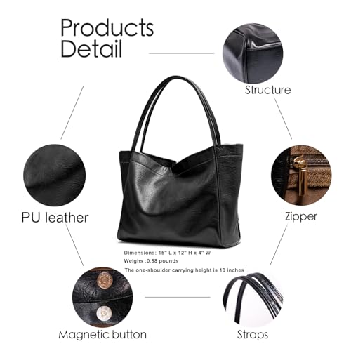 Image of Large Tote Bag for Women Purses for Women Shoulder Bag Durable Vegan Leather Handbag Purse for Women Everyday Work