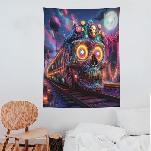 Tapiz de calavera psicodélica vertical decorativo para dormitorio 7