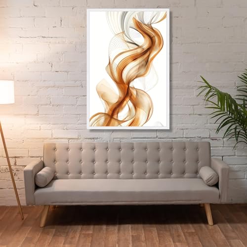 Tableau prêt à accrocher abstrait vagues brunes pour mur blanc vide - 2