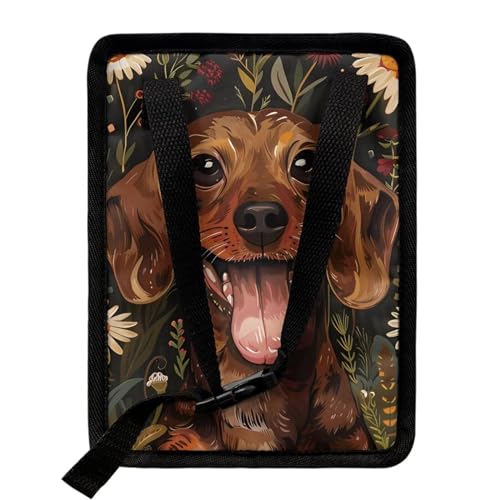 Image of Talayituse Dachshund Daisy Flower Print Car Trash Can with Adjustable Straps, Foldable Car Trash Bag Bin Car Garbage Bag Multipurpose Storage Box for Vehicle Travel Camping Picnicing