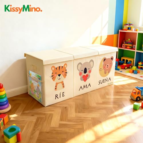 Miniatura 5 de Kissymino - Organizador Juguetes Infantil, Baúl Juguetes Infantil Grande Con Tapa, Caja Almacenaje Decorativa Dormitorio Y Guardería, Juguetero Plegable Beige, Baúl Grande Sueña