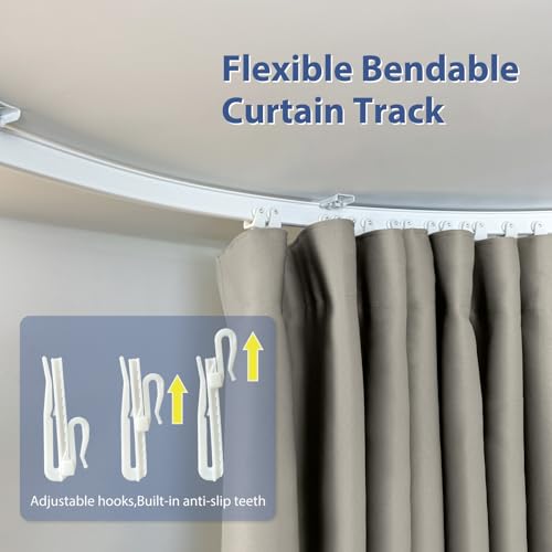 Image of Room Divider Ceiling Mounted Curtains Track Sets Extra Wide Blackout Curtain Flexible Tracks for Bedroom Privacy Partition Separator, 1 Panel Light Grey Drape and White Rail, W15 x H9ft
