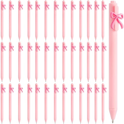 Lot de 40 stylos à bille noir rétractables avec nœud rose pour l'école
