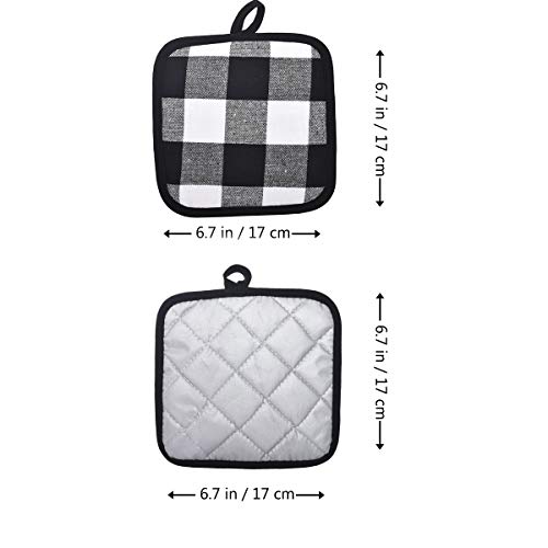 Win Change Oven Mitts and Pot Holders-Oven Mitts and Potholders Soft Cotton Plaid Design Lining Non Slip Oven Mitt Set for Kitchen Cooking Baking Grilling(4-Piece Set,Black/White) - Thumbnail 2