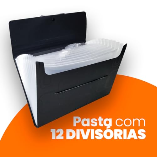 Pasta sanfonada A4 com 12 divisórias Preta 6070.p Dello