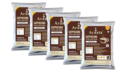 Image of Arasta Cappuccino Premix Ultra Low Sugar | Instant Coffee Powder for Vending Machine & Manual Use | 1 Kg Each (Pack of 5)