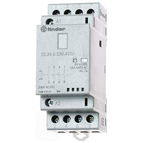 Finder 22.34.0.024.1320 4PST-NO 25A, 24V AC/DC Coil, Agni Contact, Modular Contactor