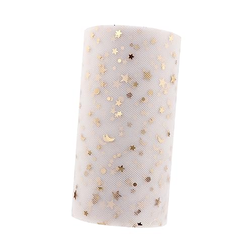 BELLIFFY 1 Roll Christmas Scarf Lace Table Runner DIY Tutu Skirt Mesh Dining Room Decor for Table Stars Tulle DIY Wrapping Tulle Xmas Organza Ribbon Tulle Fabric Spool Beige Polyester