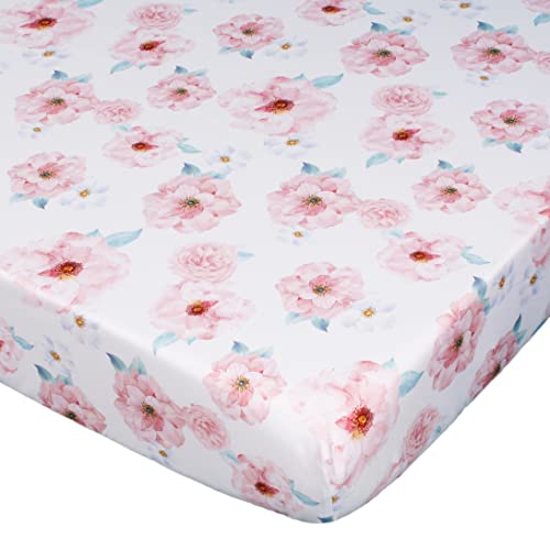 La Premura Baby Girl Crib Bedding Set For Girls, 4-Piece Nursery Crib Set Including Crib Sheet, Blanket, Crib Skirt And Pillow Cover, Watercolor Rose, Pastel Pink & Baby Blue #TOP5