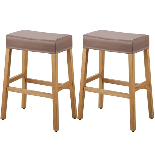 Image of YISUN Stool Covers Rectangle - 2 Pack Stretch Waterproof Saddle Seat Cover Counter Bar Stools Bar Chairs Covers Kitchen Island Chairs Cushion Protector (1, Pu Leather-Chocolate 2PCS)