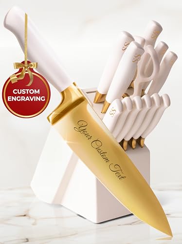 Personalized Gold Knife Set with Self-Sharpening Block – Make It