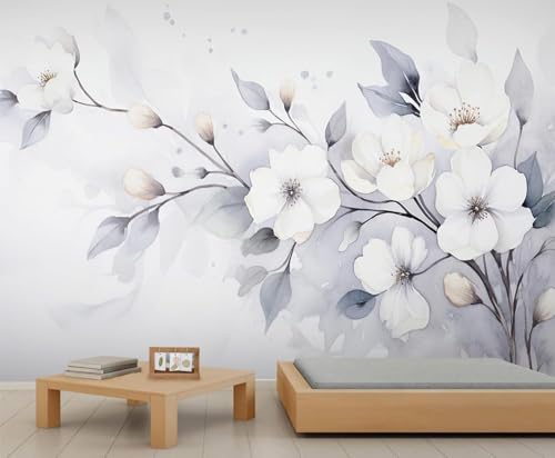 3D Sala De Estar Mural Decoración Del Hogar Planta Blanca Flor Sofá Tv Papel Tapiz Arte Fondo Pared-300Cm×210Cm