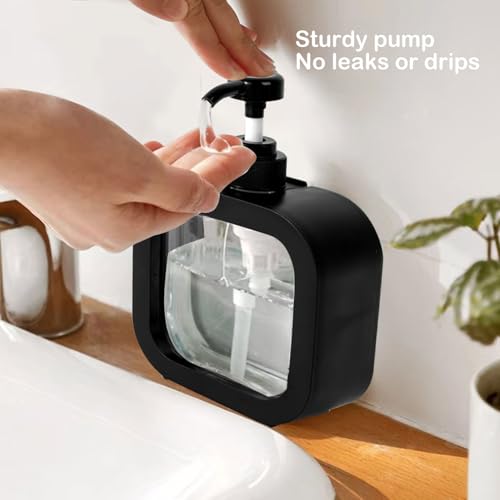 Image of Soap Dispenser, Multifunctional, Bathroom & Kitchen, Liquid Dish Wash One-Hand Dispensing, Black, 17oz
