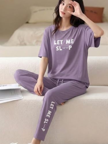 Image of SMOWKLY Women's Premium Cotton Blend Cute Print Two Piece Pj Sleepwear