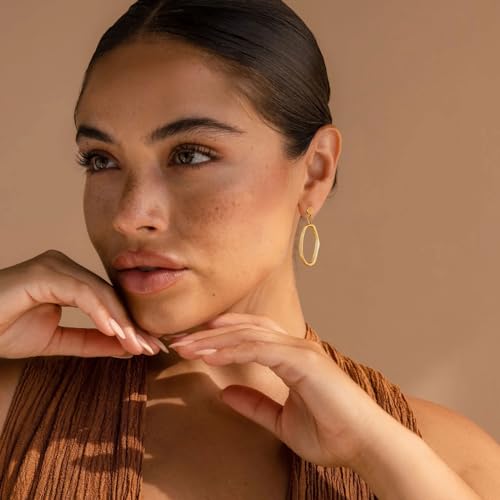 Stud Earrings for Women 14k Gold Plated Geometric Dangle Earrings Lightweight Minimalist Handmade Hammered Texture Oval Disc Drop Double-layer Big Hoop Dangle Earrings for Women3