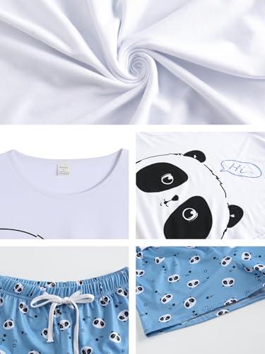 Image of VENTELAN Pajama Set For Women Cute PJS Summer Short Sleeve Shorts Sleepwear