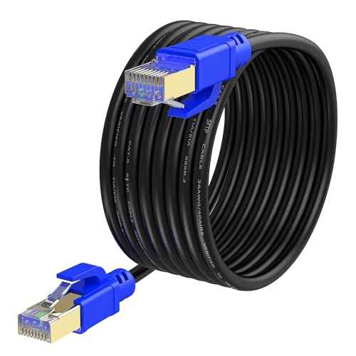 Câble Ethernet CAT 8 extérieur blindé de qualité supérieure 40 Gbps 2000MHz RJ45 LAN noir 50M