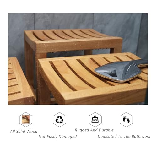 Banco de ducha de teca, taburete de ducha de madera impermeable para baño, asiento de baño antideslizante para mayor comodidad y seguridad