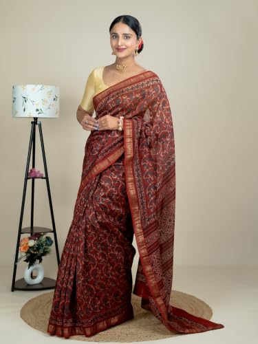 Ushvii red maheshwari silk saree – image 3