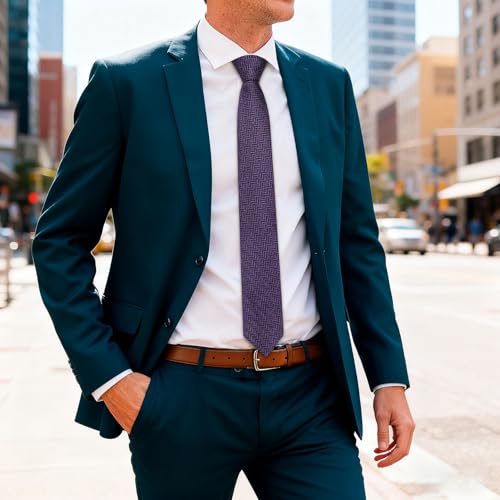 Image of Barry.Wang Skinny Ties for Men Wool Blend Herringbone Necktie with Tie Clip | Tie and Tie Clip Set, Cashmere Wool Stripe, 2.76 x 63 Inches, Extra Long Slim, Wedding Work Party Classic