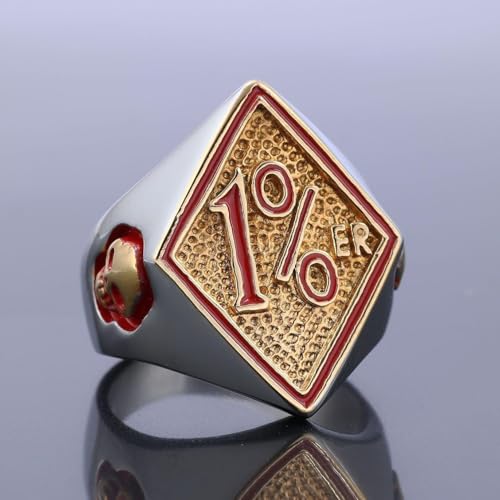 Men's Stainless Steel 1% er One Percent Golden Skull Outlaw Motorcycle Biker Ring US Size 7-164