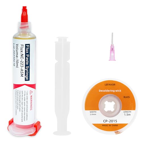 YUPZAR 1.5M de trenza de soldadura y pasta fundente sin limpieza (10ml) - flux para soldar estaño, Kit de desoldadura para reparación de componentes electrónicos, placas de circuito impreso