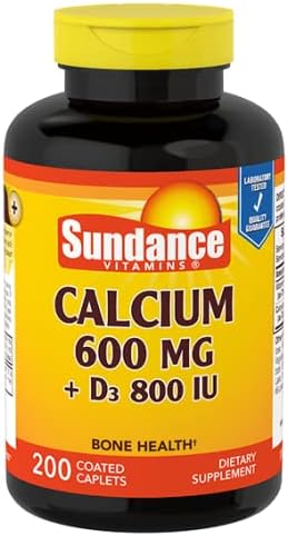 Sundance Vitamins Calcium 600 mg + D3 800 IU - 60 Caplets, Pack of 5
