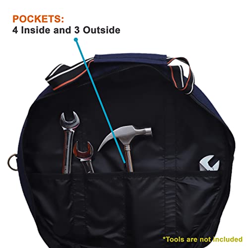 Image of EV Charging & Jumper Cable Storage Bag, Organizer 6 Pocket Handmade Carry Bag - 15x15x4 Inch Waterproof Ballistic Polyester Oval Bag, Cords, Small Tools, For Motor Vehicles