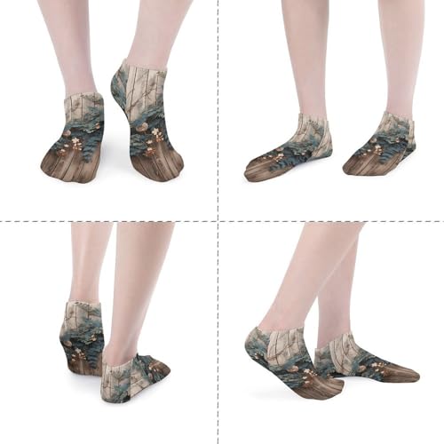 Leaves Floral on Rustic Wood Ankle Socks for Men & Women, 5 Pairs Breathable Soft Low Cut Socks, Stretch Sweat Wicking Sox4
