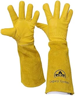 Thorn Resistant Leather Gardening Gloves for Men & Women – Long Gauntlet Rose Pruning Gloves with Forearm Protection for Pruning and Yard Work (Medium, Yellow)